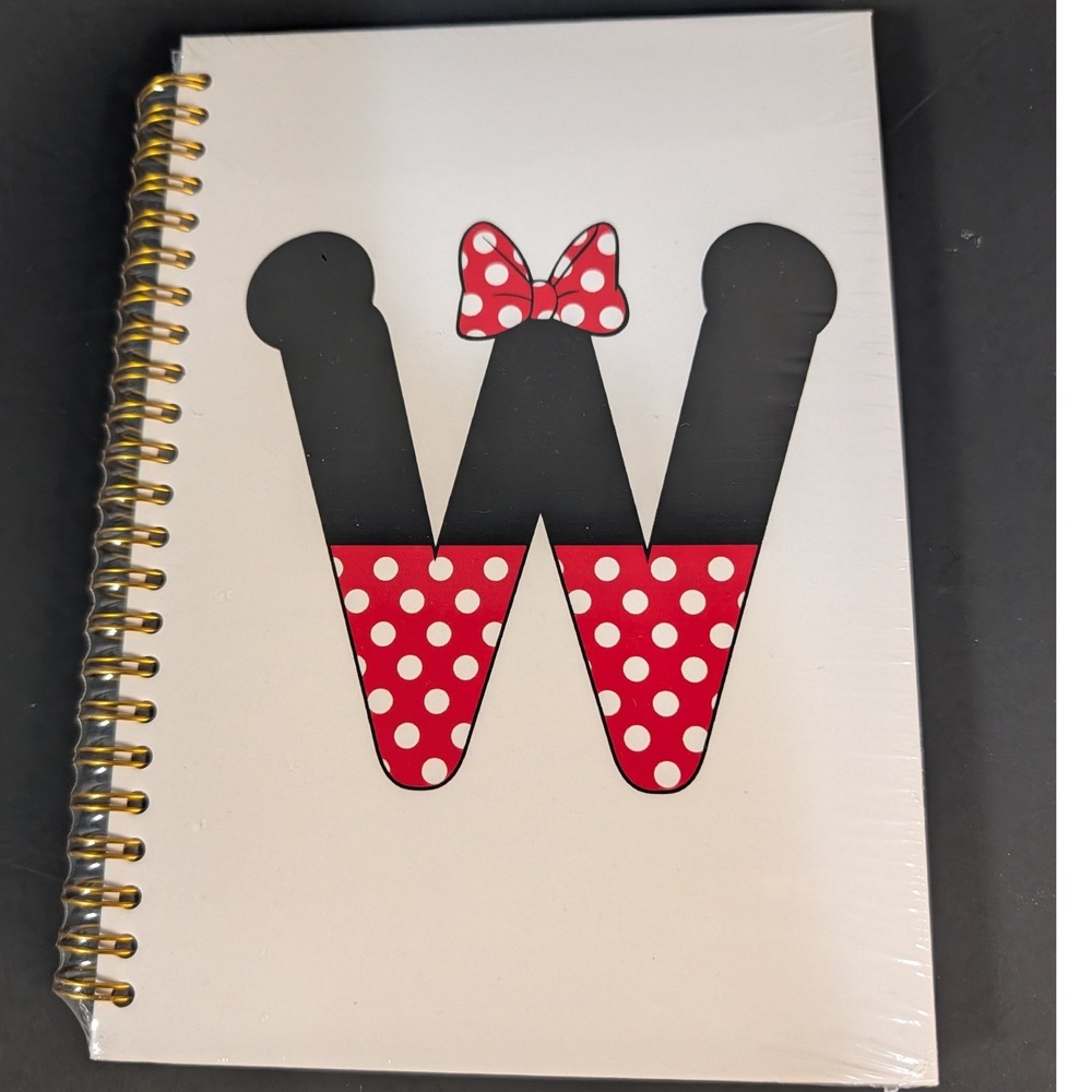 Minnie Mouse Inspired Letter W‎ Spiral Notebook Hardcover Journal Gold Wire New